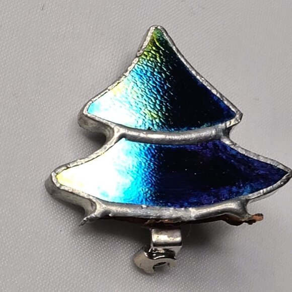 Vintage Stained Glass Christmas Tree Lapel Pin - Picture 3 of 6
